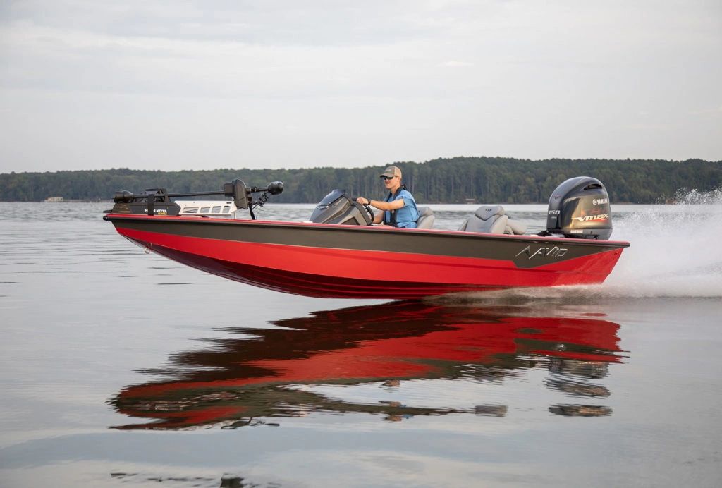 Avid aluminum boat running across the water